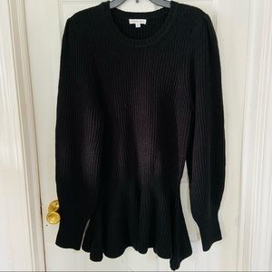 NWOT OPHELIA & ROE black puff sleeve chunky knit peplum sweater size 1X